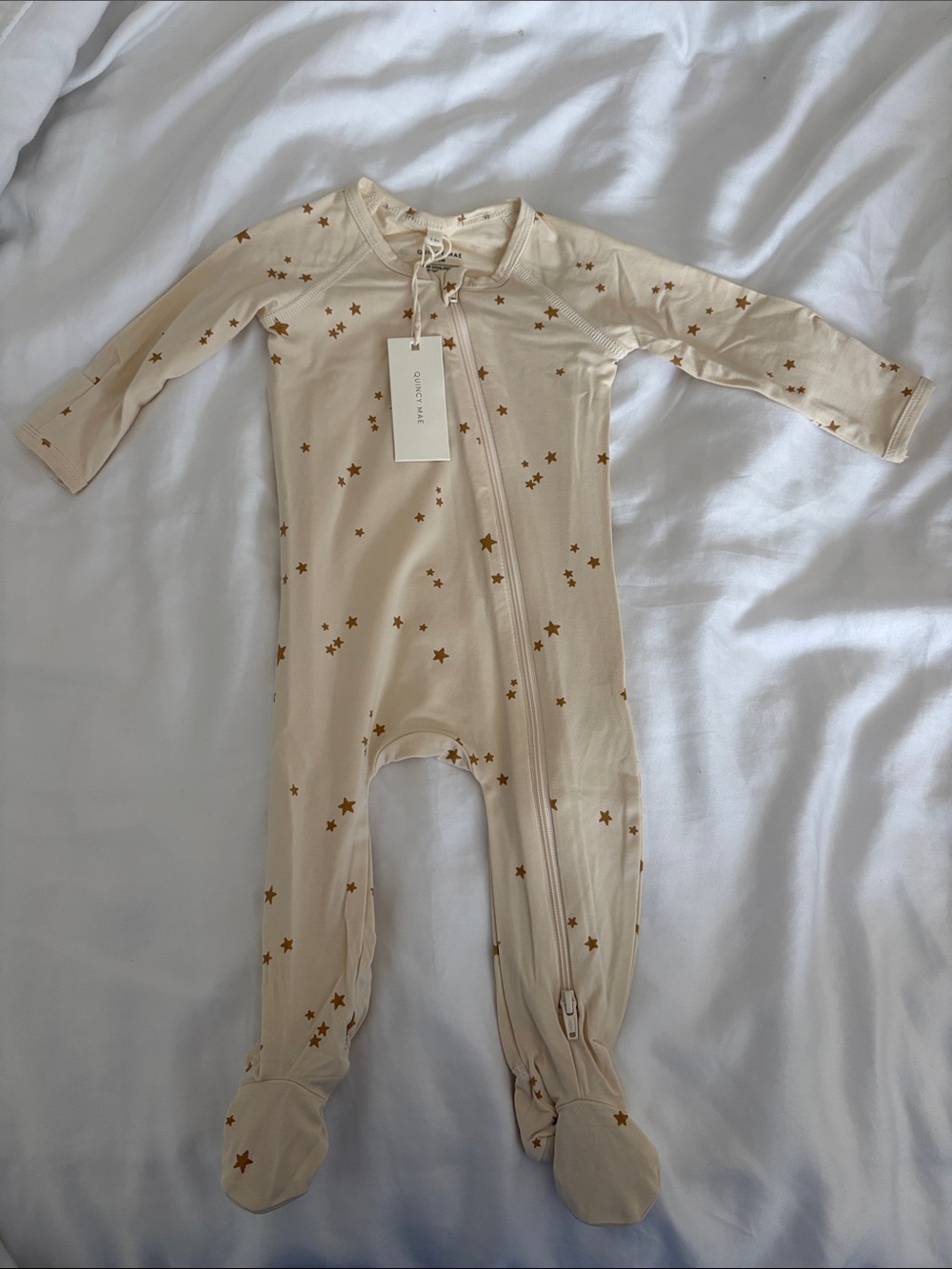 Quincy Mae Beige Star-Print Onesie
